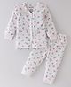 Babyoye Cotton Modal Blend Knit Full Sleeves Front Open Thermal Vest & Pant With Floral Print - White