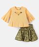 Enfance Embosis Hosiery Full Bell Sleeves Floral Applique Detailed & Printed Top With Skirt - Lemon