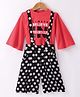 Enfance Synthetic Polka Dots & Text Printed Dungaree With Full Sleeves Tee - Red