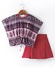 Enfance Core Synthetic Batwing Sleeves Abstract Printed Top With Pleated Skirt - Magenta