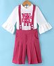 Enfance Core Synthetic Full Bell Sleeves Text Printed Top With Suspender & Palazzo - Dark Pink