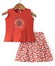 Enfance Core Synthetic Sleeveless Text Printed Top With Skirt - Rust