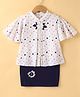 Enfance Core Synthetics Half Sleeves Polka Dots Printed Top With Skirt - Navy Blue