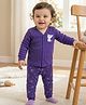 Babyoye Cotton Modal Knit Full Sleeves Front Open Thermal Inner Wear Set with Kitten & Bow Print - Purple