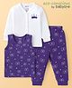 Babyoye Cotton Modal Knit Full Sleeves Front Open   Thermal Vests & Pant with Bow Print  - Purple & White