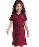 Hola Bonita Rib Fabric Knit  Half Sleeves  Shirt Dress with Solid Colour - Maroon