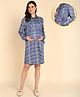 Zelena Rayon Full Sleeves Checkered Printed Maternity Feeding Dress With   Concealed Nursing Access - Blue