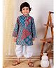 MoMaa Pure Cotton Full Sleeves Abstract Motif Printed Kurta & Dhoti Set - Sky Blue & Maroon