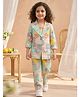 AJ Dezines Cotton Three Fourth Sleeves Floral  Printed Top Pant & Jacket-Firozi