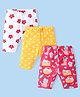 Babyhug Cotton Lycra Knit  Three Fourth Leggings with Floral & Polka Dots Print  Pack of 3 - Pink Yellow & White