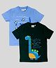 Junitos Pack Of 2 Cotton Half Sleeves Shark & Dinosaur Print T Shirt - Blue & Dark Green