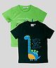 Junitos Pack of 2 Cotton Half  Sleeves Shark & Dinosaur Print T-Shirts - Green