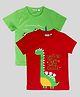 Junitos Pack of 2 Cotton Half  Sleeves Shark & Dinosaur Print T-Shirts -  Green & Red