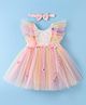 Mark & Mia Frill Sleeves Floral Embroidery Party Frock Style Onesie with Headband & Butterfly Applique - Multicolor
