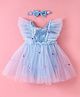 Mark & Mia Frill Sleeves Sequined Party Frock Style Onesie with Headband & Butterfly Applique - Sky Blue
