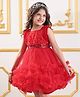 Mark & Mia Sleeveless Knee Length Ruffles and Frills Party Frock with Sequined & Pearl Detailing - Red