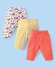 Babyhug Cotton Lycra Three Fourth Leggings Striped Polka Dot & Floral Print Pack of 3 - White Yellow & Red