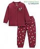 Babyoye Cotton Modal Knit Full Sleeves Front Open Thermal Inner Wear Set with Floral Print - Maroon