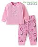 Babyoye Cotton Knit Full Sleeves Thermal Vest & Pant Set With Animal Print - Pink