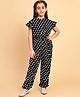 Little Marine Cap  Sleeves Polka Dots Printed Jumpsuit -  Black