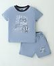Evimo SIngle Jersey Knit Half Sleeves T-Shirt & Shorts Set With Adventure Print - Light Blue