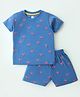 Evimo Single Jersey Knit Half Sleeves T-Shirt & Shorts Set With Tractors Print - Blue