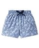 Evimo Single Jersey Knit Above Knee Length Shorts with Leaves  Print - Blue