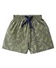 Evimo Single Jersey Knit Above Knee Length Shorts with Leaves Print - Dark Green