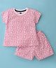 Evimo Single Jersey Knit Half Sleeves Top & Shorts Set With Leafy Print - Ligth Pink