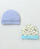Ben Benny Interlock 100% Cotton Knit Round Cap Space Theme  Print Blue & Light Yellow Pack of 2 -Diameter 9 cm