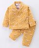 Ben Benny Interlock 100% Cotton Knit Full Sleeves Front Open Night Suit With Floral Print - Yellow