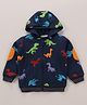 Babyoye 100% Cotton Fleece Knit Full Sleeves Front Open Hooded Sweatjacket with Dino Print - Navy Blue
