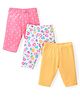 Babyhug Cotton Lycra Knit Three Fourth Leggings with  Floral & Polka Dots Print Pack of 3 - Yellow White & Pink