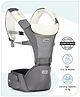 Babyhug Little Voyager Hip Seat Baby Carrier - 100% Polyester, 3 Positions (Inward, Outward, Back Carrying), Ergonomic Design for 4-36 Months (3.5-14.9kg), Adjustable Lumbar Belt, Lightweight, Free Size, Hand Washable - Grey 