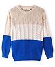 Primo Gino 100% Cotton Knit Full Sleeves Pullover Sweater with Colour Block & Cable Knit Design - Blue