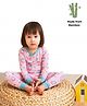THE PLUSH CLUB Bamboo Woven  Full Sleeves Bird   Printed Tee & Pajama Set - Pink