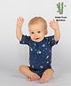 THE PLUSH CLUB Bamboo Half Sleeves Space Rocket Printed Romper - Blue