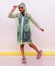 M'andy Full Sleeves Polka Dots Printed Transparent Hooded Raincoat - Green