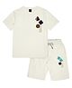 CAVIO Cotton Lycra Half Sleeves Geometric Design Printed Tee With Coordinating Shorts Set - White