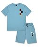 CAVIO Cotton Lycra Half Sleeves Geometric Design Printed Tee With Coordinating Shorts Set - Blue