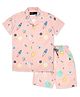 CAVIO Cotton Half Sleeves Space Theme Printed Shirt With Coordinating Shorts Set - Peach