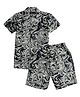 CAVIO Cotton Half Sleeves Abstract Printed Shirt With Coordinating Shorts Set - Black and White