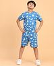 Ninos Dreams Cotton Jersey Half Sleeves Space Mission Printed Shorts Co Ord Set - Blue