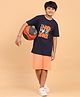 Ninos Dreams Cotton Jersey Half Sleeves More Space Text Printed Coord Set - Navy Blue