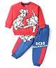 Babyhug Disney Terry Knit Full Sleeves T-Shirt & Jogger Pant Set with 101 Dalmatians Graphic & Quilt Detailing - Red & Blue