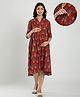 CRAFIQA Three Fourth Sleeves Floral Printed Maternity Dress With Concealed Zipper Nursing Access - Maroon