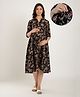 CRAFIQA Three Fourth Sleeves Floral Swirl Printed Maternity Dress With Concealed Zipper Nursing Access - Black