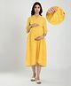 CRAFIQA Three Fourth Sleeves Floral Printed Maternity Dress With Concealed Zipper Nursing Access - Yellow