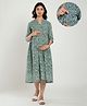 CRAFIQA Three Fourth Sleeves Floral Printed Maternity Dress With Concealed Zipper Nursing Access - Light Green