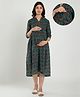 CRAFIQA Three Fourth Sleeves Floral Printed Maternity Dress With Concealed Zipper Nursing Access - Peacock Blue